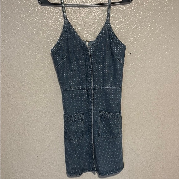 NEW YOUNG FABULOUS & BROKE DENIM RHINESTONE WINSLOW MINI DRESS - Picture 1 of 12
